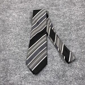 Croft & Barrow Tie Mens Black Gray Striped 100% Silk Hand Made Necktie Formal